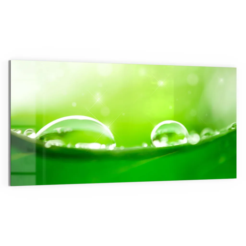 DEQORI Magnettafel Glas 100x50 cm 'Tautropfen auf Blatt' beschreibbar Whiteboard